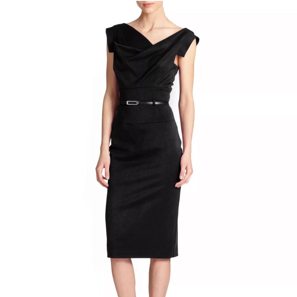 Black Halo Belted Sheath Dress